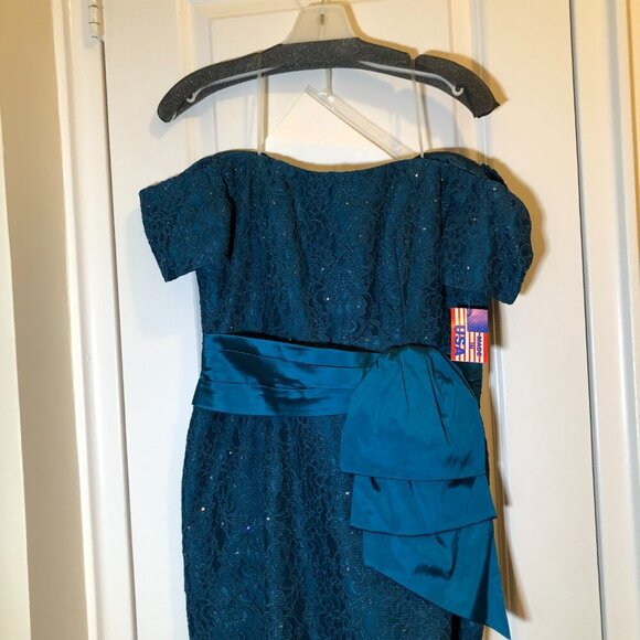 Ideas by Barbara Evening Dress 5714-16 Peacock Blue Size S/M NWT - Picture 6 of 11